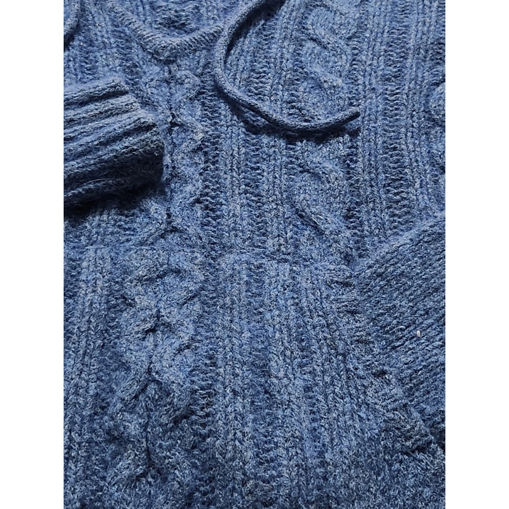 Lilu Angora Wool Blend Blue Hooded Sweater M‎ Chunky Cable Knit Crop - Picture 2 of 7